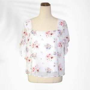 Lily Loves White Floral Bloe Size 12 White Square Neckline